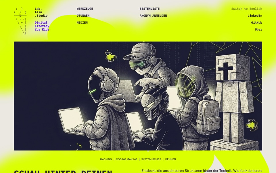 Aisulab landing page — digital literacy for kids