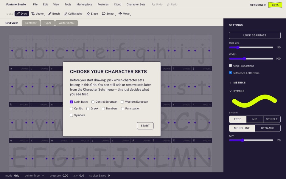 Fontane glyph editor grid view