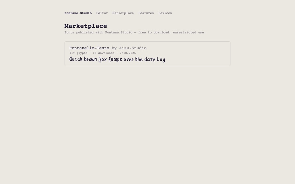 Fontane marketplace with a published typeface