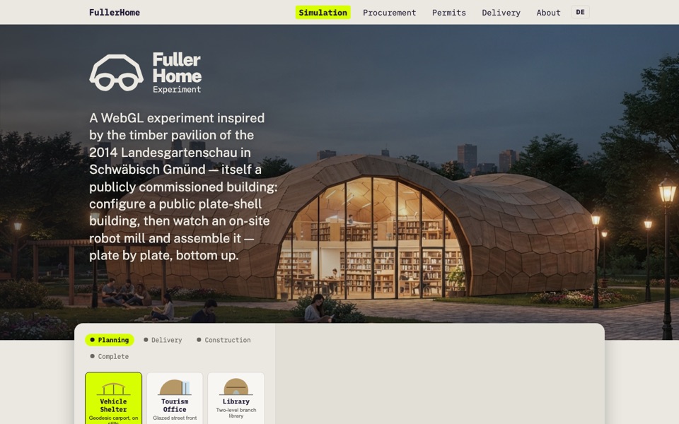 Fullerhome landing page with the timber pavilion render
