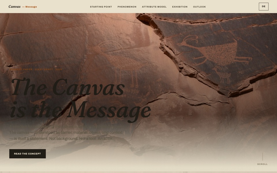 The Canvas is the Message title page over a petroglyph rock face